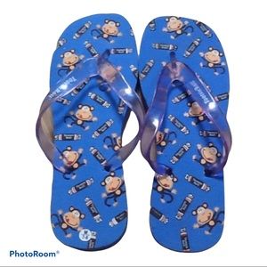 Y2K Blue Tootsie Roll Monkey Jelly Thong‎ Sandal Flipflops Whimsical Fun Summer